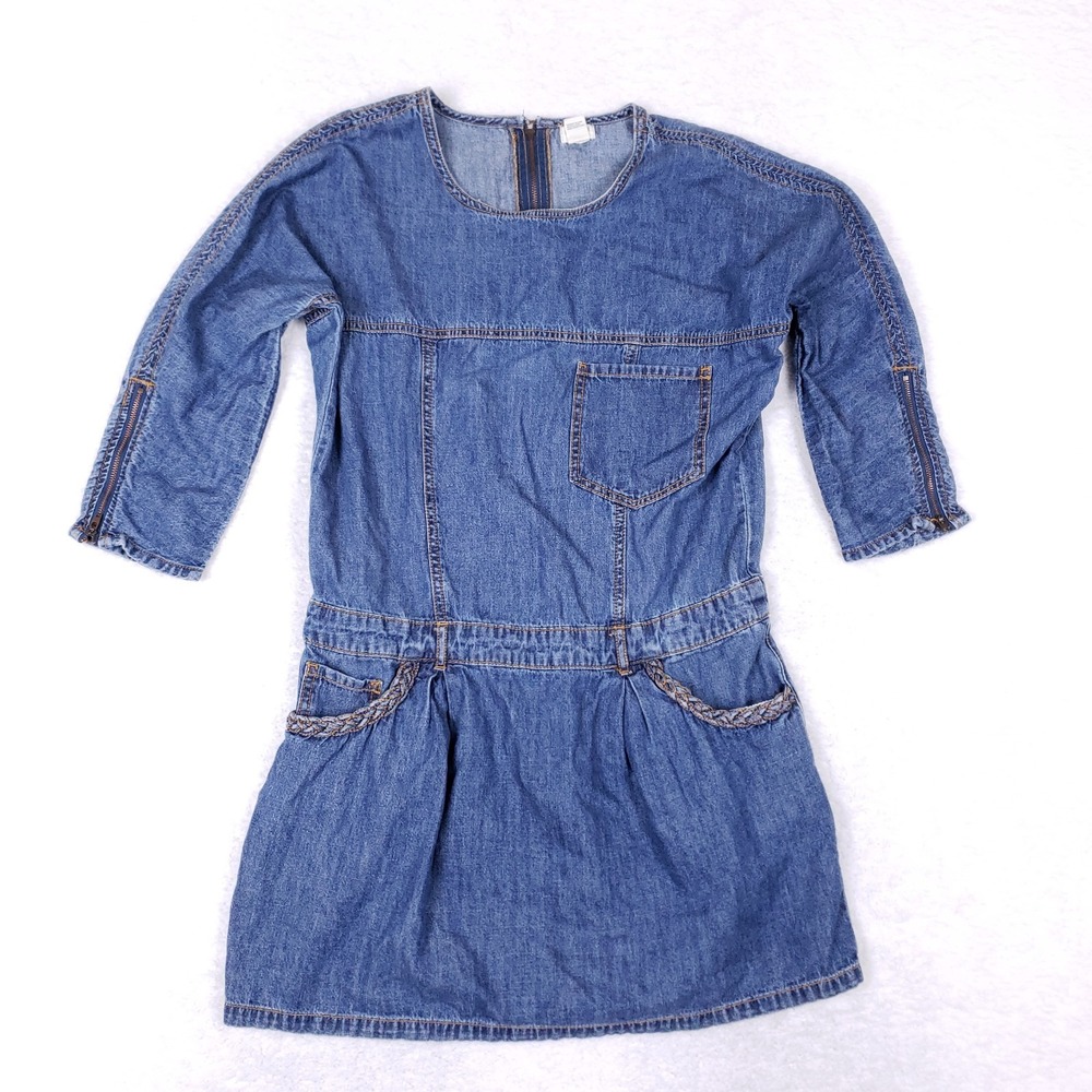 Forever 21 Denim Mini Dress Small Blue 3/4‎ Sleeve Cotton Casual Streetwear